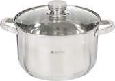 Standaard roestvrijstalen kookpan | inductie pan met glazen deksel | 24 cm 6,5 liter | soeppan noedelpan pastaban | zilver