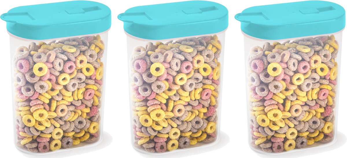 Plasticforte Voedselcontainer strooibus - 3x - blauw - inhoud 1 liter - kunststof - 15 x 7 x 19 cm