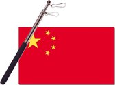 Landen vlag China - 90 x 150 cm - met compacte draagbare telescoop vlaggenstok - zwaaivlaggen