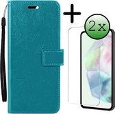 Hoes Geschikt voor Samsung A35 Hoesje Bookcase Hoes Flip Case Book Cover Met 2x Screenprotector - Hoesje Geschikt voor Samsung Galaxy A35 5G Hoes Book Case Hoesje - Turquoise