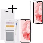 Hoes Geschikt voor Samsung A35 Hoesje Book Case Hoes Flip Cover Wallet Bookcase Met Screenprotector - Wit