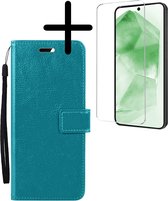 Hoes Geschikt voor Samsung A55 Hoesje Bookcase Hoes Flip Case Book Cover Met Screenprotector - Hoesje Geschikt voor Samsung Galaxy A55 Hoes Book Case Hoesje - Turquoise