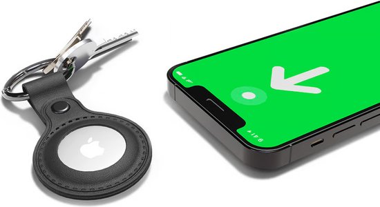 AIRTAG Trousseau Cuir - Case en cuir Look AIRTAG - Keychain vert foncé Couverture Air Tag - AIRTAG Keychain Case - Porte - clé Zwart AIRTAG