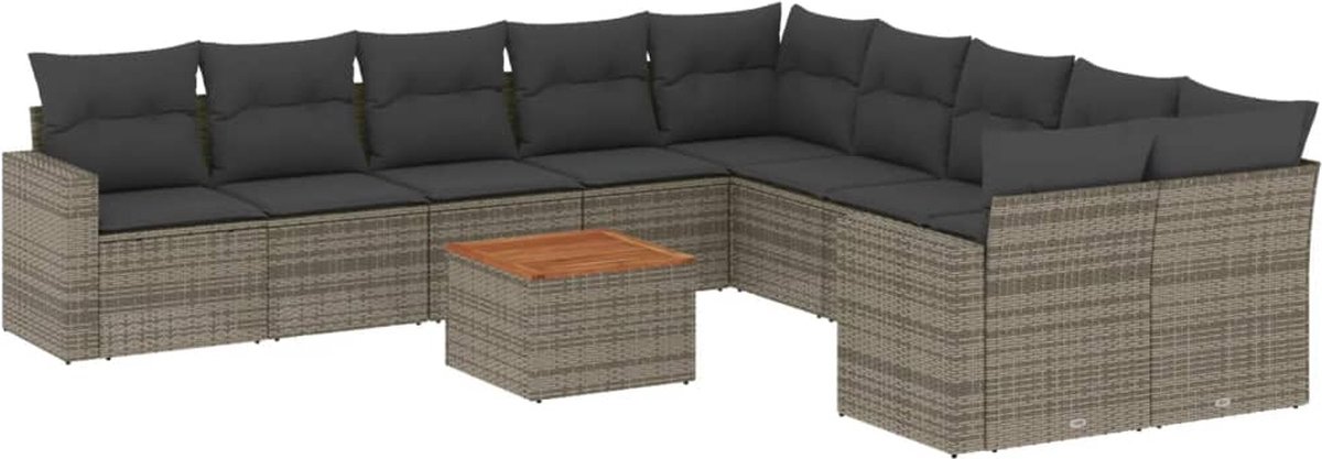vidaXL 11-delige - Loungeset - met - kussens - poly - rattan - grijs