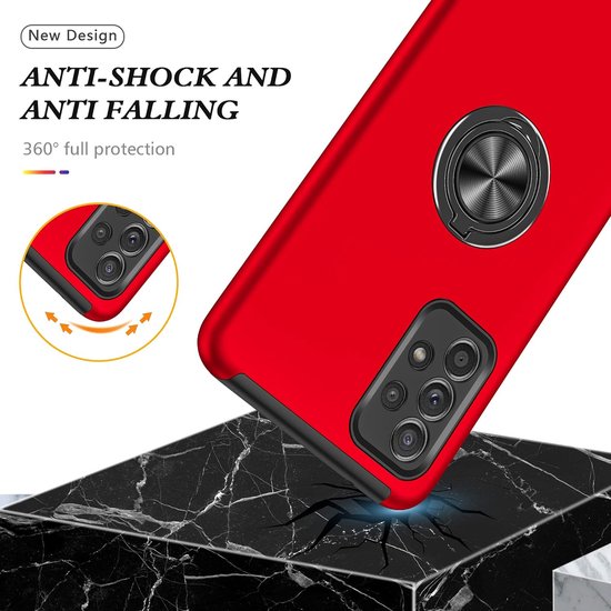 Coque de téléphone avec bague et aimant pour support de téléphone - Coque adaptée pour : Samsung Galaxy A33 5G - Coque rigide anti-chute - Rouge
