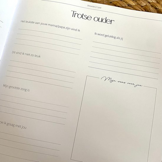 Een pagina met de titel 'Trotse ouder' en een notitie 'Mijn wens voor jou'.