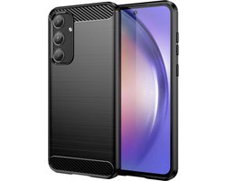 Geborsteld TPU Hoesje Geschikt voor Samsung Galaxy A55 | Beschermhoes | Back Cover | Flexibel TPU | Stijlvol Carbon | Dun | Zwart