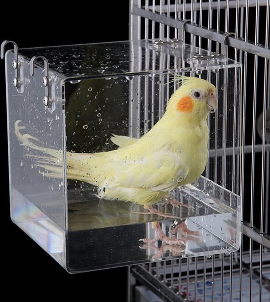 Hong Papegaai Bad Box, Vogelkooi Badkamer, Vogelaccessoires Vogelbad Met Spiegel Voor Kanarienvogel Voor Pet Bruids Baden Voeders