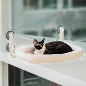 Kattenbed, raam, hangmat, kat, raam, kat, vensterbank met stabiele zuignappen tot 18 kg (beige, M (Paw) mat, 52 x 30 x 20 cm