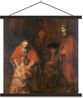 Posterhanger incl. Poster - Schoolplaat - Terugkeer van de verloren zoon - Rembrandt van Rijn - 90x90 cm - Zwarte latten