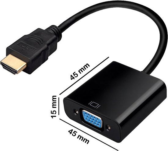 Câble adaptateur HDMI vers VGA - Convertisseur de câble VGA HDMI - Convertisseur de câble HDMI vers VGA Qualité HD 1080p - Zwart