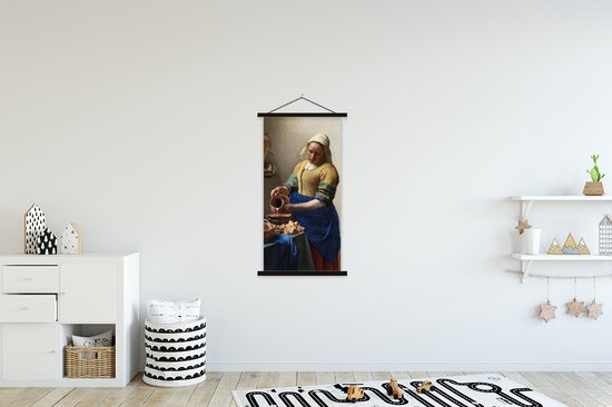 Porte-affiche avec affiche - Affiche scolaire - La laitière - Peinture de Johannes Vermeer - 60x120 cm - Lattes noires