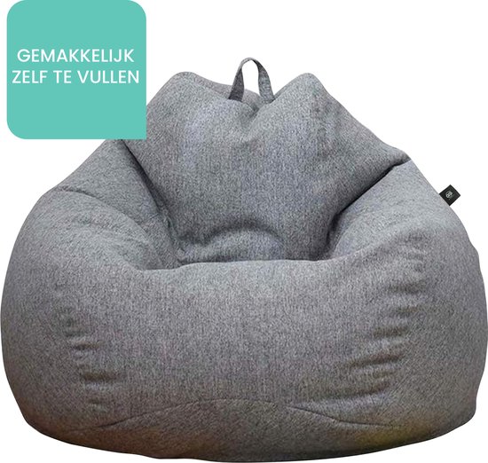 GS Goods Zitzak Comfort Plus - Volwassenen & Kinderen Zitzak - Wasbaar - Anti-Slip Bodem - Woonkamer & Slaapkamer - Katoen - Linnen - Geen Vulling - Grijs