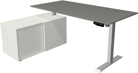 Kerkmann - Zit sta bureau Move-1 160x80cm donkergrijs met zilver poten en archiefkast