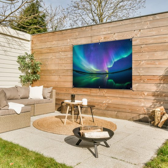 Affiche de jardin Aurores boréales avec reflet 120x80 cm - Toile de jardin / Toile d'extérieur / Peintures d'extérieur (décoration de jardin)