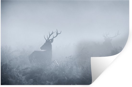 Muursticker Cerf - Cerf dans la brume - 90x60 cm - film adhésif autocollant - sticker mural repositionnable