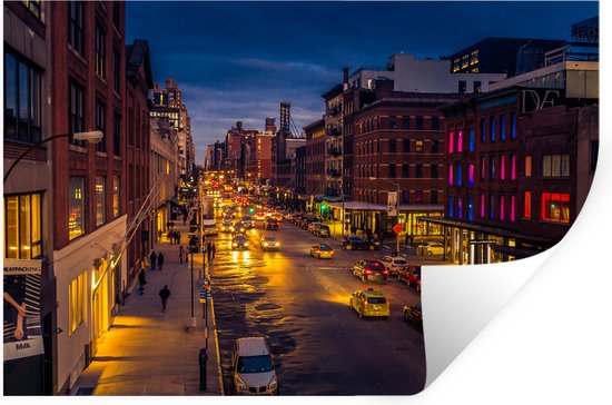 Muurstickers - Sticker Folie - New York - Nacht - Taxi - 30x20 cm - Plakfolie - Muurstickers Kinderkamer - Zelfklevend Behang - Zelfklevend behangpapier - Stickerfolie