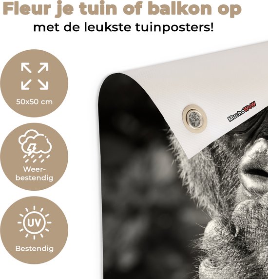 Posters de jardin Gorilla sur fond noir en noir et blanc - 50x50 cm - Toile jardin - Poster extérieur