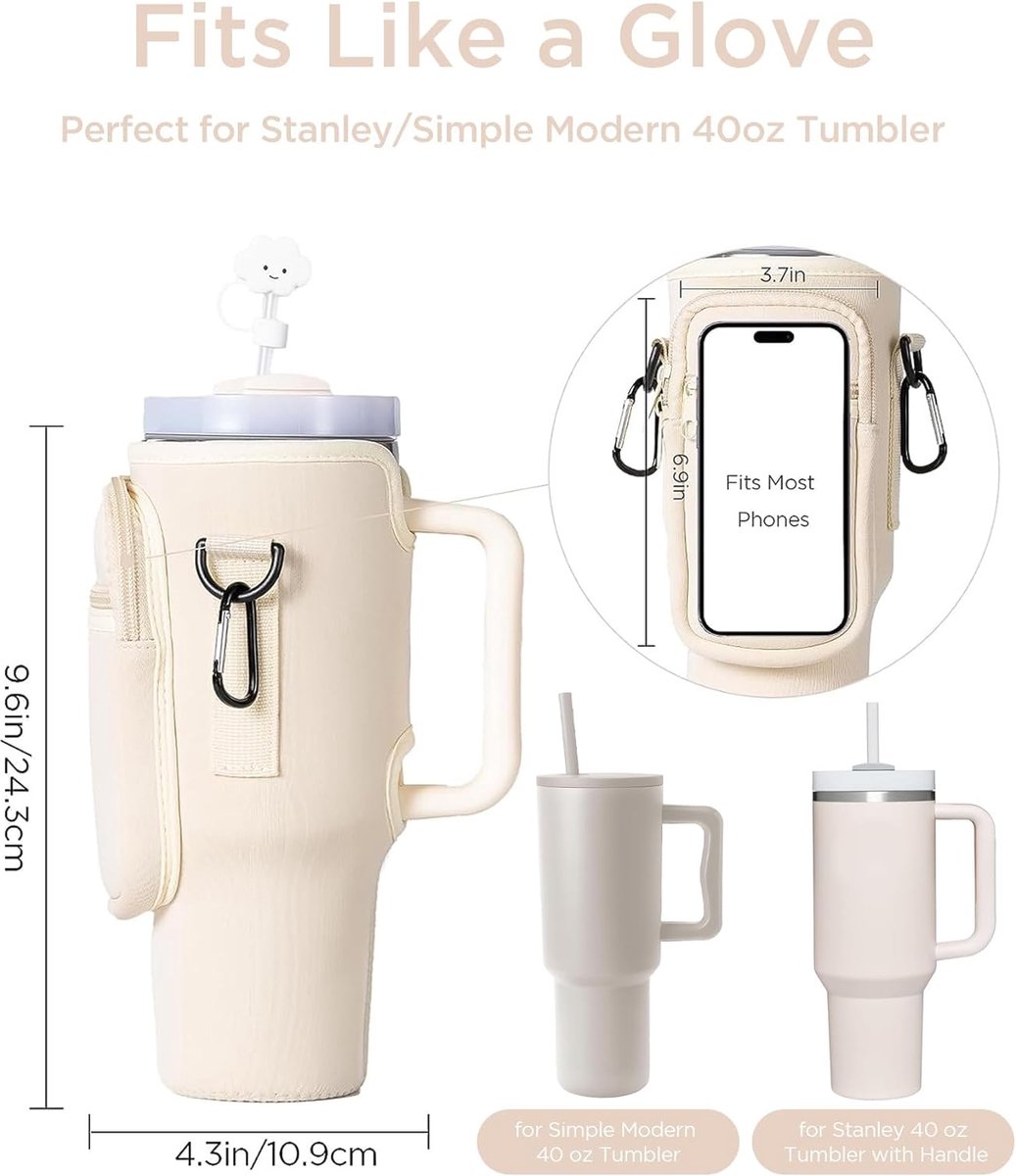 Sac Pour Coupe Stanley Sac Porte-Bouteille Stanley 40oz Néoprène - Bandoulière Réglable Et Poche Téléphone - Rose Stanley Cup Bag