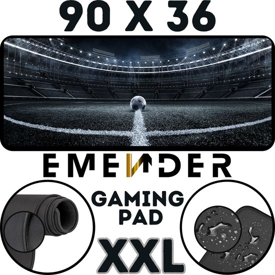 EMENDER - Muismat XXL Professionele Bureau Onderlegger – Voetbalstadion - Gaming Muismat Voetbal - Bureau Accessoires Anti-Slip Mousepad Stadion - 90x36 - Zwart