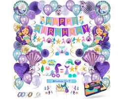 Fissaly 96 Stuks Zeemeermin Verjaardag Versiering – Kinderfeestje Meisje Decoratie – Mermaid Feest pakket