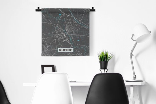 Wandkleed - Wanddoek - Duitsland – Blauw – Rheine – Stadskaart – Kaart – Plattegrond - 60x60 cm - Wandtapijt