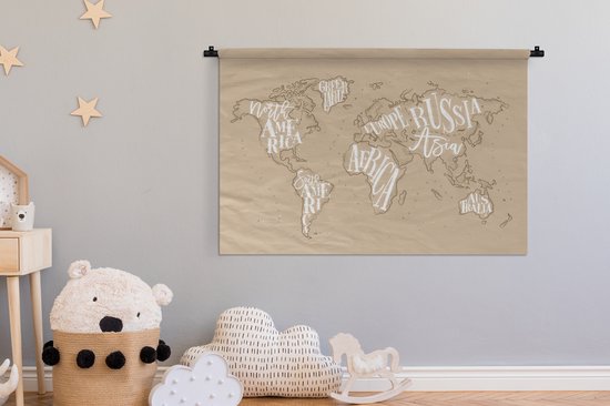 Tapisserie - Tapisserie - Wereldkaart - Lettres - Wit - 150x100 cm - Tapisserie