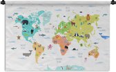 Wandkleed - Wanddoek - Wereldkaart - Dieren - Kinderen - 150x100 cm - Wandtapijt