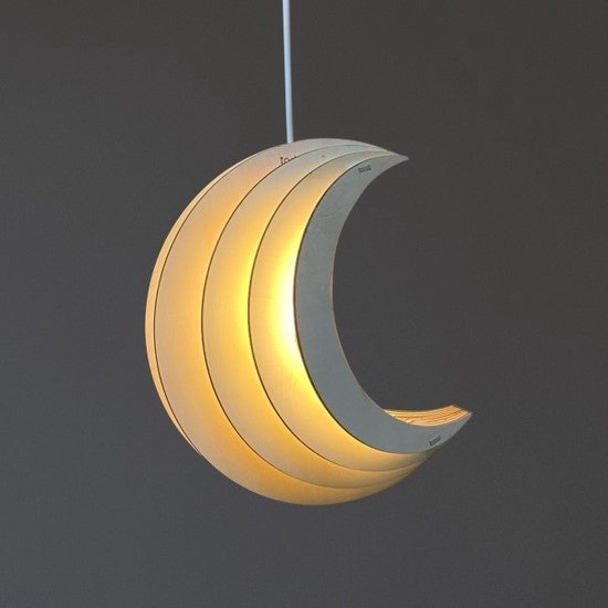 Lampe suspendue en bois pour chambre d'enfant | Lune - blanche | toddie.nl