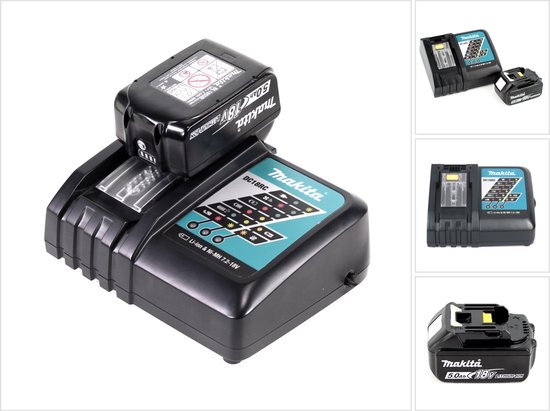 Set van Makita oplader DC18RC en twee 18V 5.0Ah accu's.