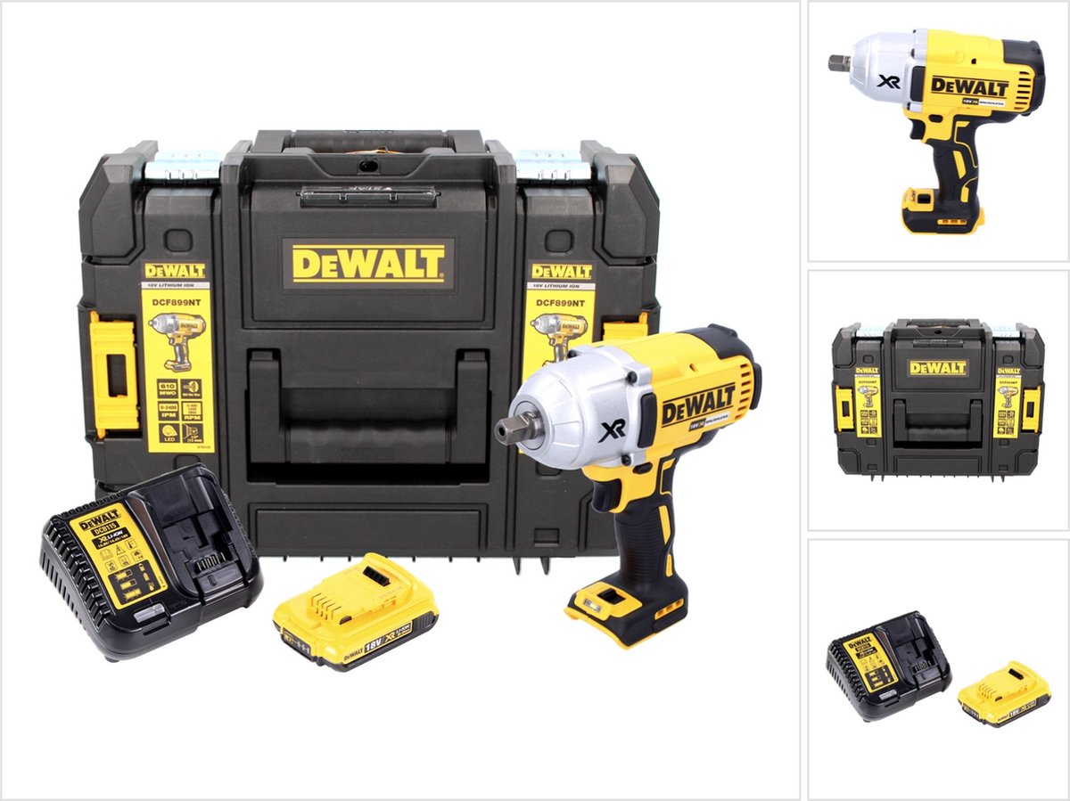 DeWalt DCF 899 D1 accu-slagmoersleutel 18 V 950 Nm 1/2" borstelloos + 1x oplaadbare accu 2.0 Ah + lader + TSTAK