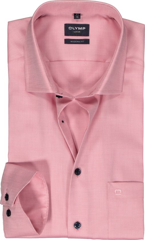 OLYMP modern fit overhemd - structuur - roze - Strijkvrij - Boordmaat: 46