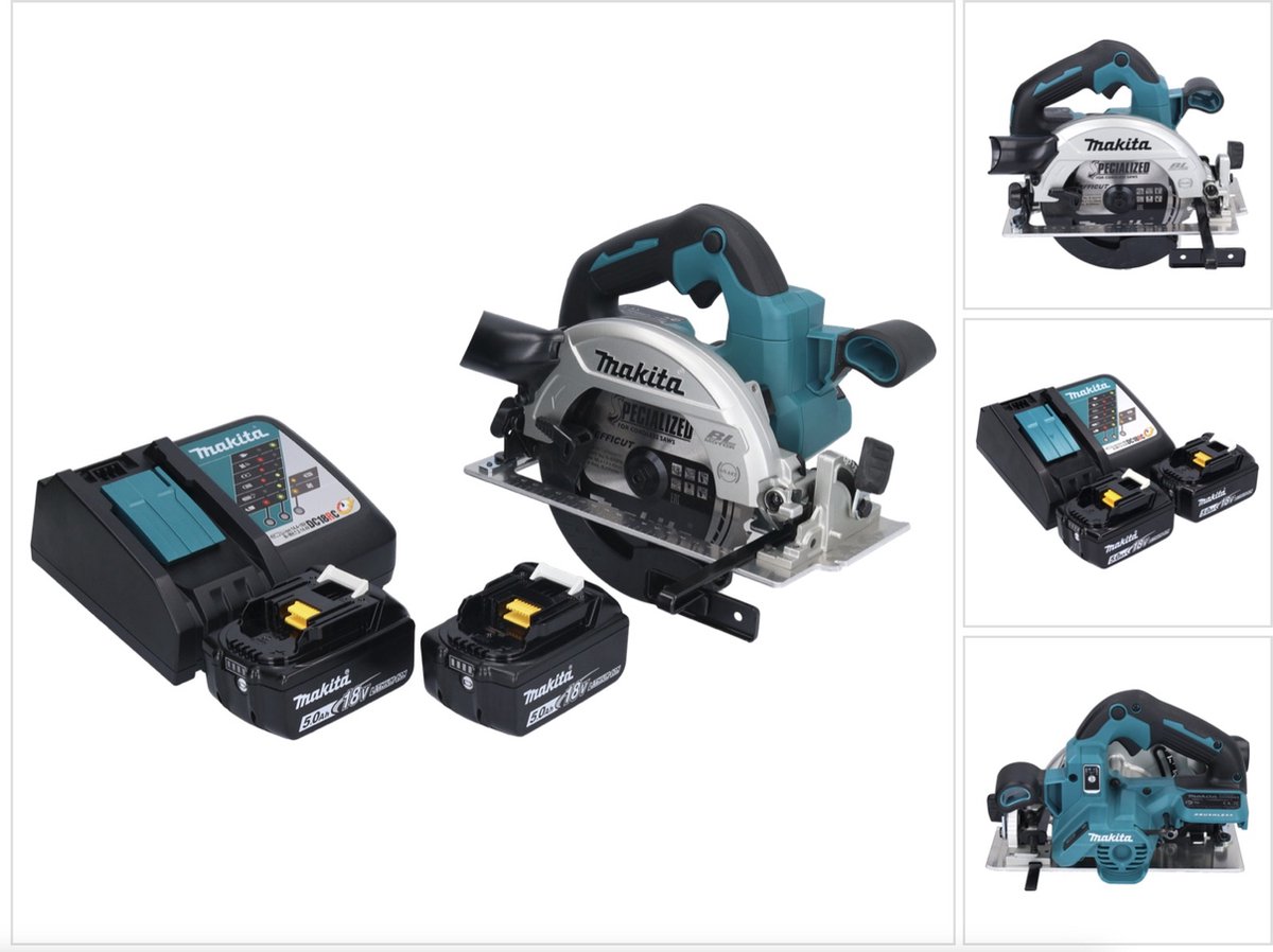 Makita DHS 661 RT accu-handcirkelzaag 18 V 165 mm borstelloos + 2x accu 5,0 Ah + oplader