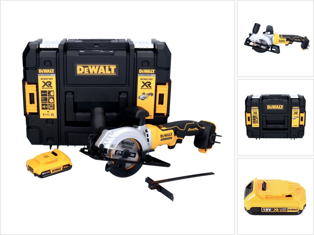 DeWalt DCS 571 accucirkelzaag 18 V 115 mm borstelloos+ 1x accu 2.0 Ah + TSTAK - zonder lader