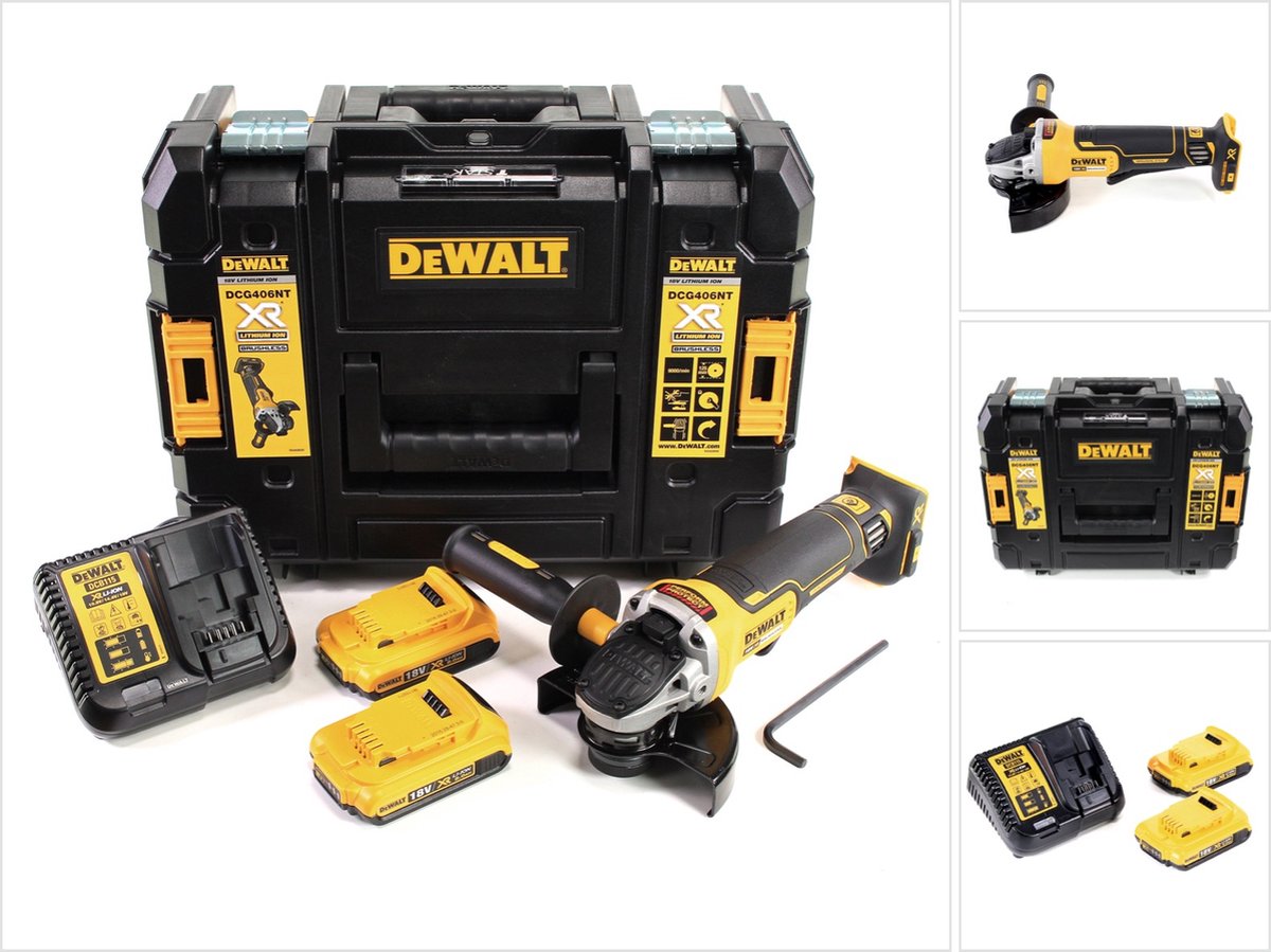 DeWalt DCG 406 D2 accu haakse slijper 18V 125mm borstelloos + 2x accu 2.0Ah + lader + TSTAK