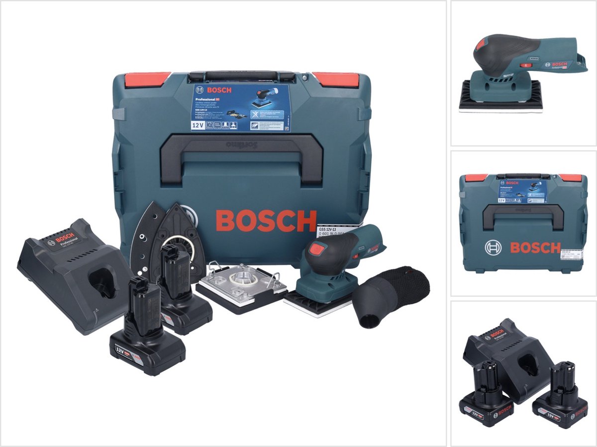Bosch Professional Bosch GSS 12V-13 Professionele accu vlakschuurmachine 12 V + 2x accu 6.0 Ah + lader + L-BOXX