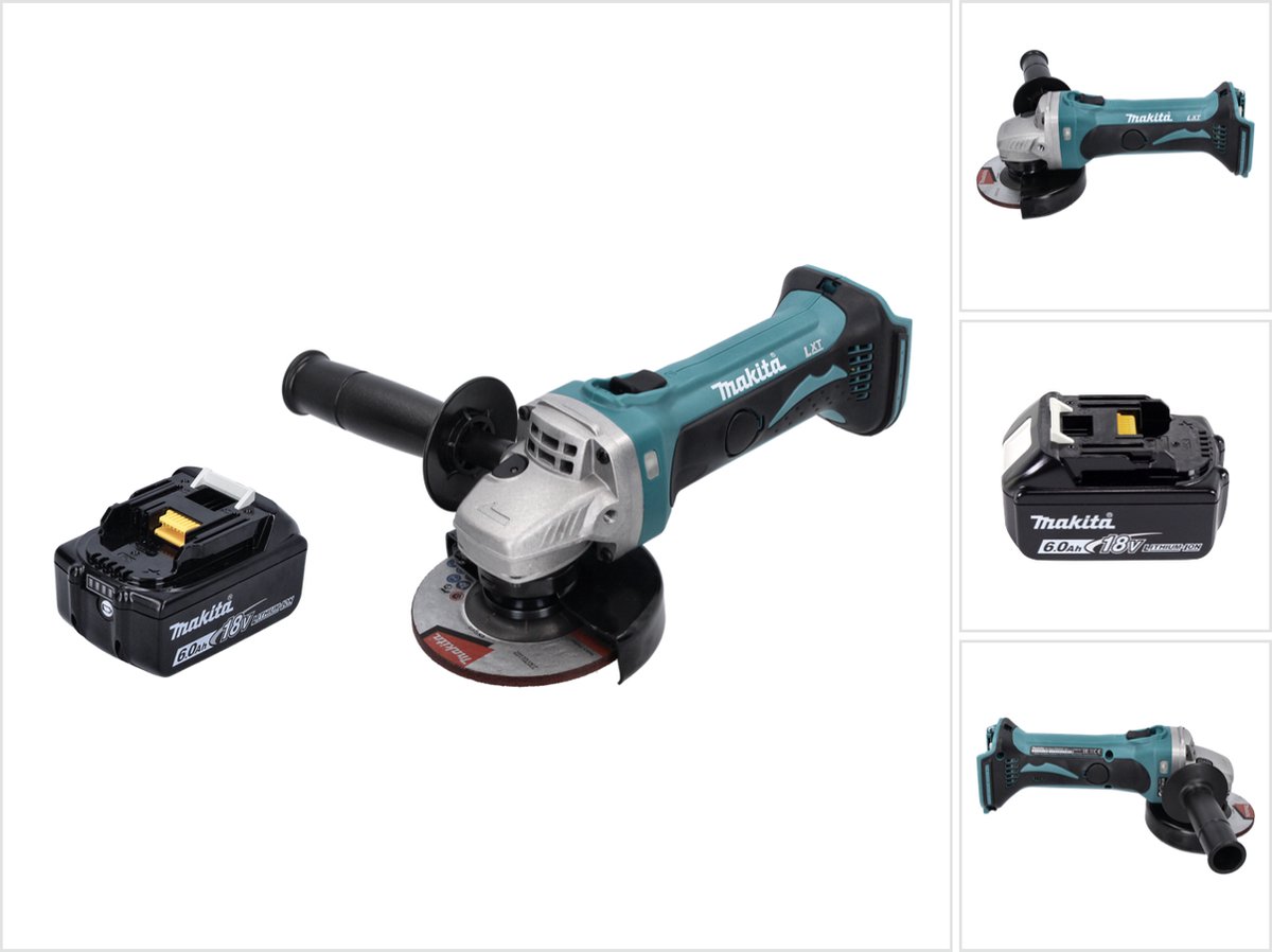 Makita DGA 452 G1 accu haakse slijper 18 V 115 mm + 1x accu 6,0 Ah - zonder oplader