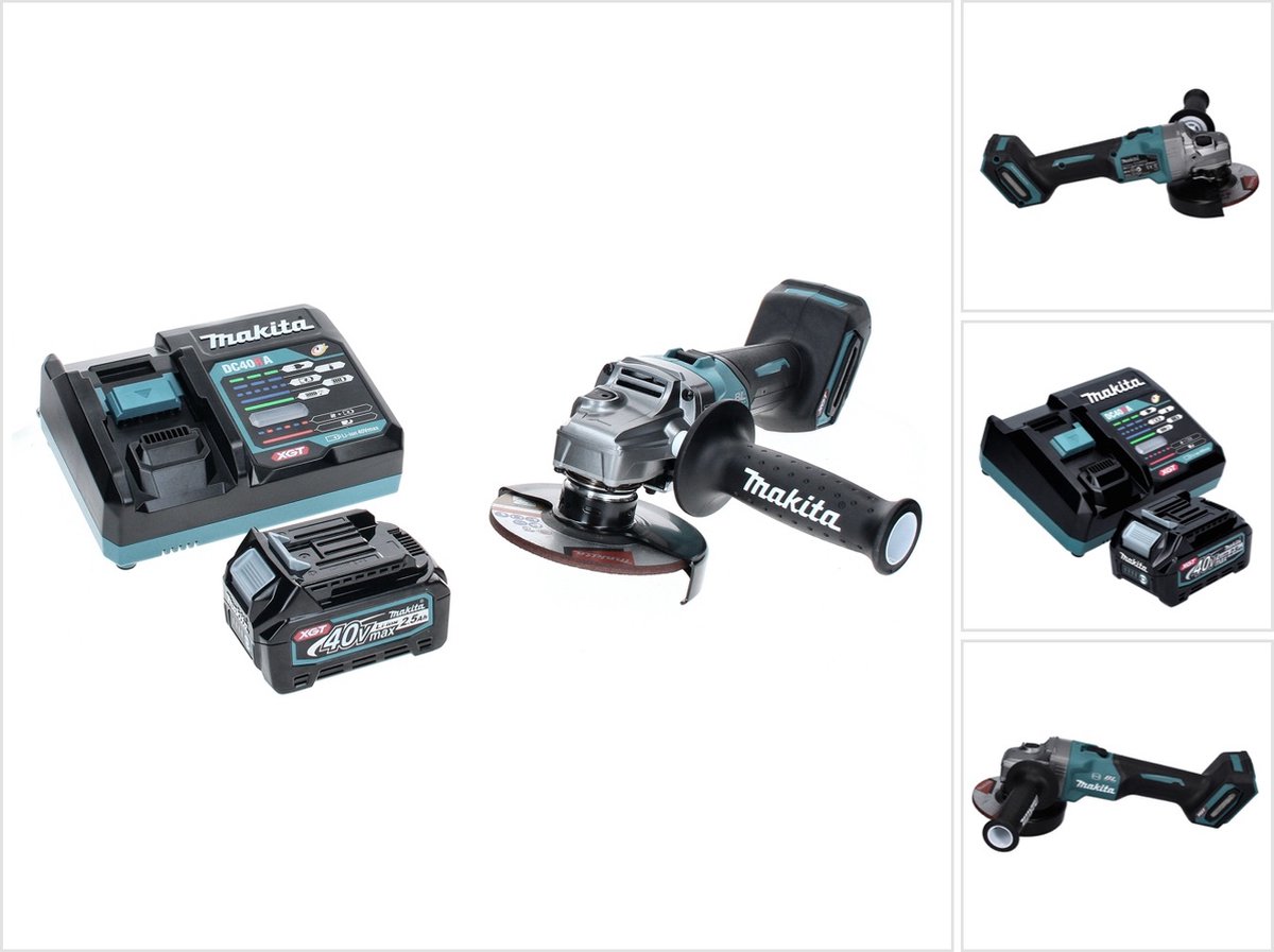 Makita GA 005 GD1 Accu haakse slijper 40 V max. 125 mm Borstelloos XGT + 1x oplaadbare accu 2,5 Ah + lader