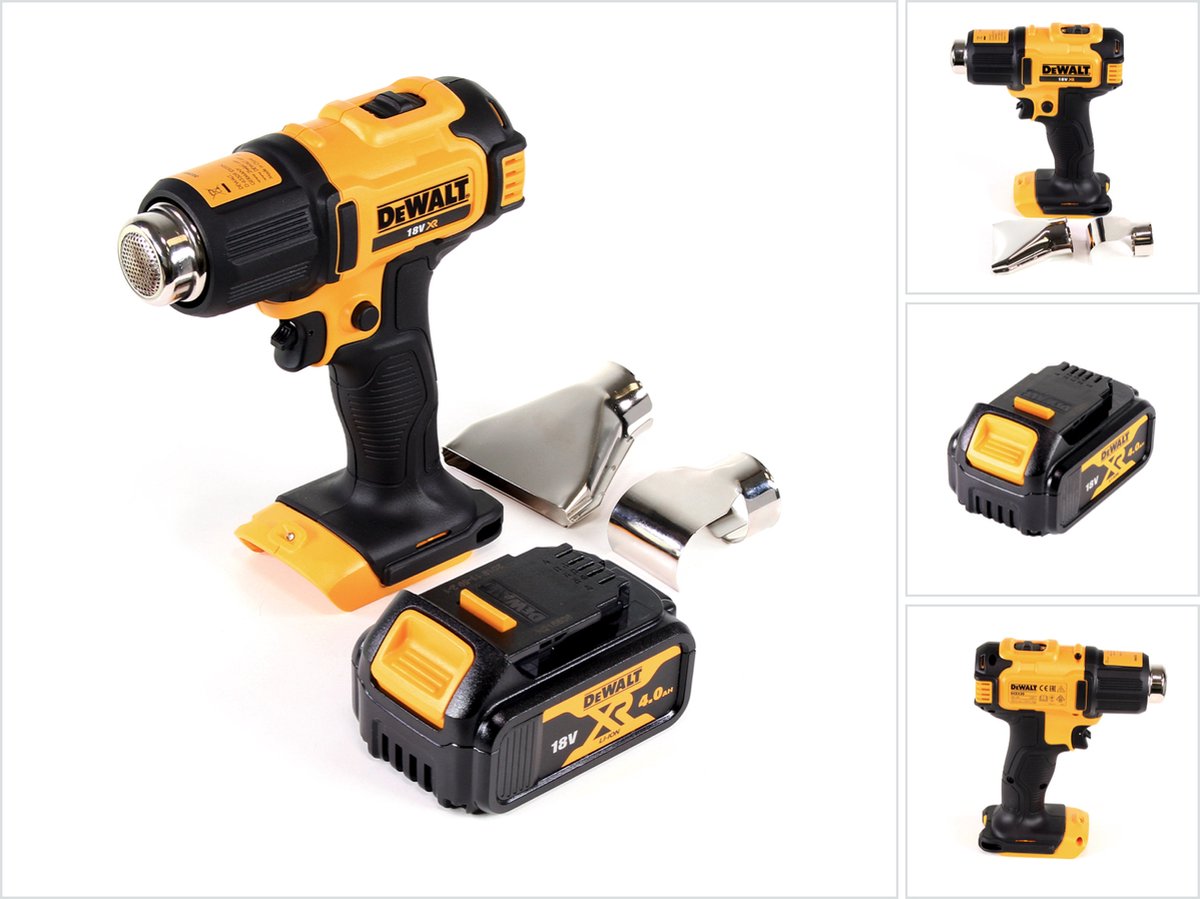 DeWalt DCE 530 N accu-heteluchtpistool 18 V 530 °C + 1x accu 4,0 Ah + vlak- en reflectormondstuk - zonder oplader