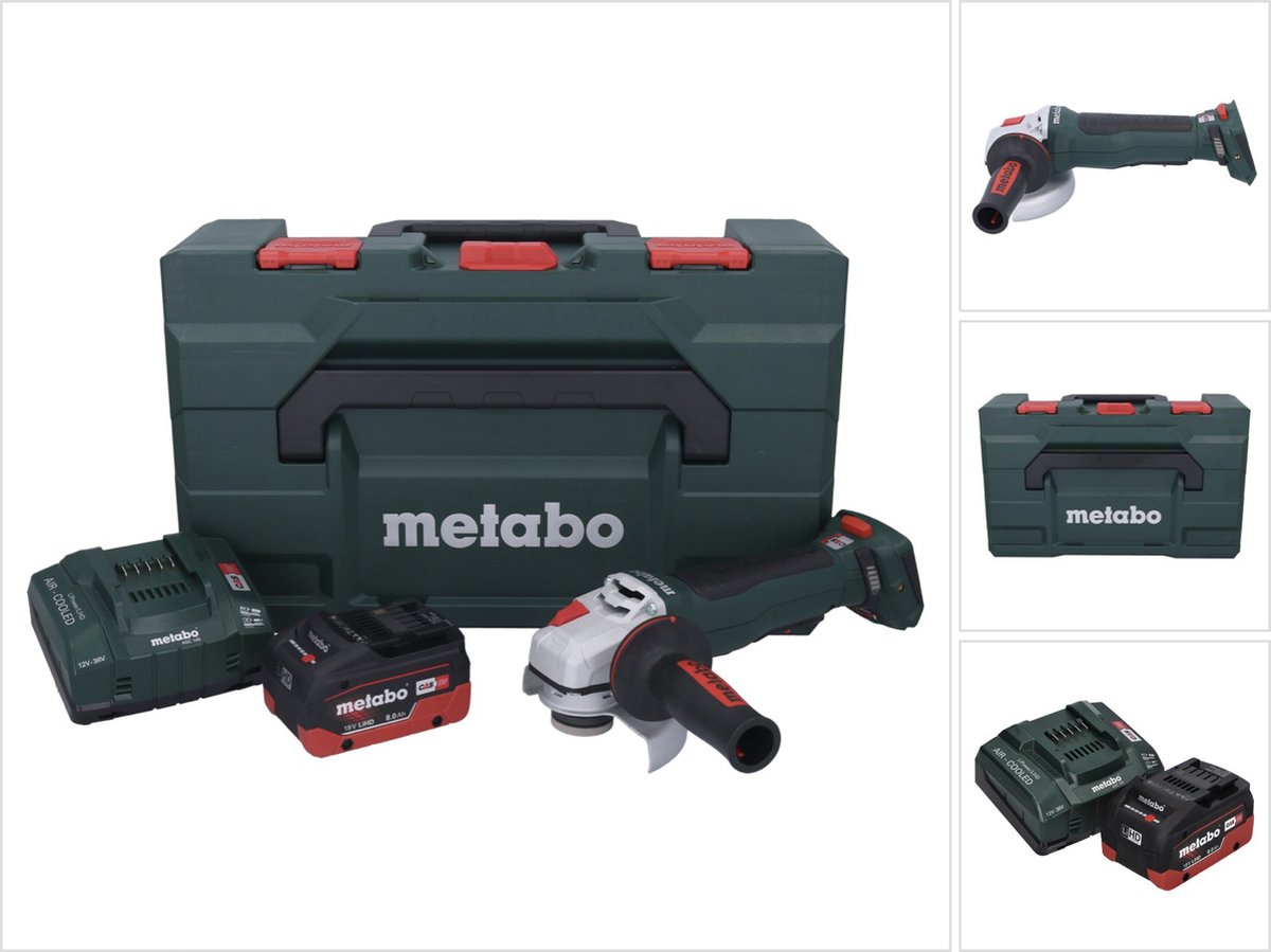 Metabo WPB 18 LT BL 11-125 Quick accu haakse slijper 18 V 125 mm borstelloos + 1x accu 8.0 Ah + lader + metaBOX