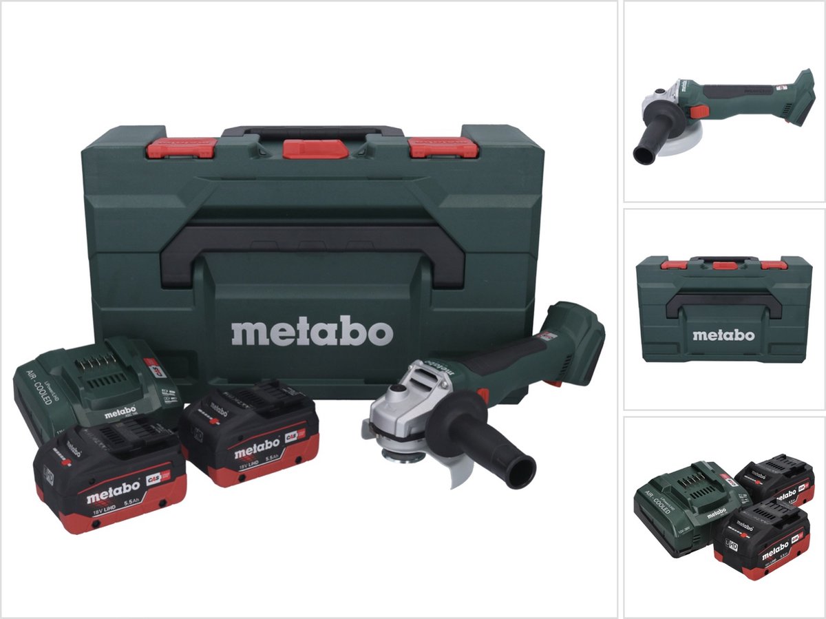 Metabo W 18 L BL 9-125 accu haakse slijper 18 V 125 mm borstelloos + 2x accu 5,5 Ah + oplader + metaBOX