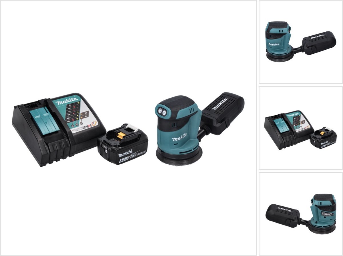 Makita DBO 180 RF1 accu excentrische schuurmachine 18 V 125 mm + 1x accu 3,0 Ah + oplader