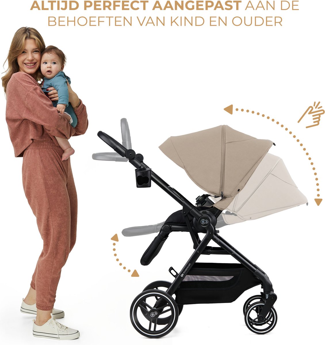 Kinderkraft YOXI 2-in-1 Kinderwagen Opvouwbaar Beige - afbeelding 3