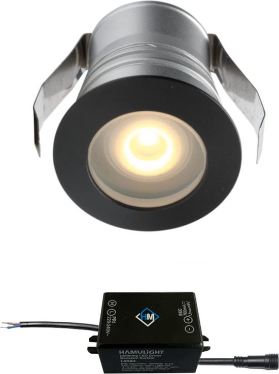 Cree LED inbouwspot Burgos zwart in - 3W / rond / dimbaar / 230V / IP65 / downlights / plafondspots / spotjes / inbouwspots / badkamer / woonkamer / keuken / spotlight / warmwit