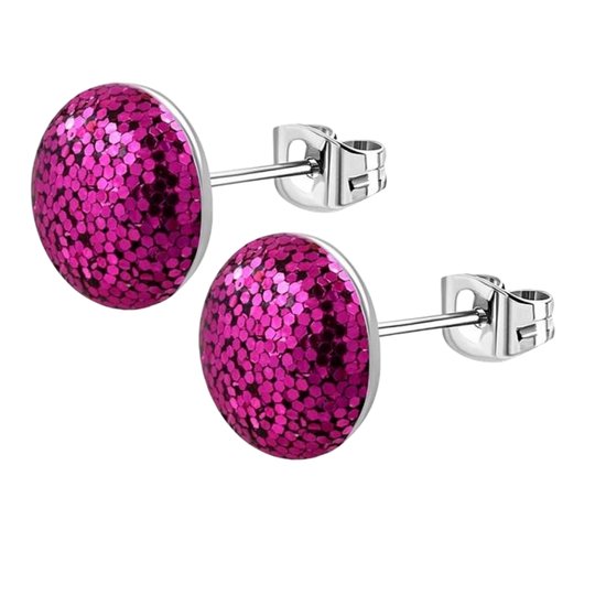 Aramat Jewels - Glitter Serie - Oorknopjes - Staal - Donkerroze Zilverkleurig - 8mm - Schitterende Oorbellen - Modieus Accessoire - Vrouw - Cadeau tip - Feestdagen