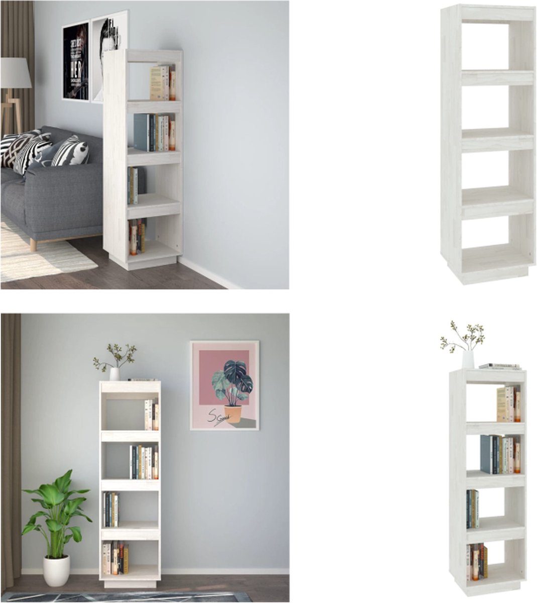 vidaXL Boekenkast/kamerscherm 40x35x135 cm massief grenenhout wit - Boekenkast - Boekenkasten - Houten Boekenkast - Kamerscherm