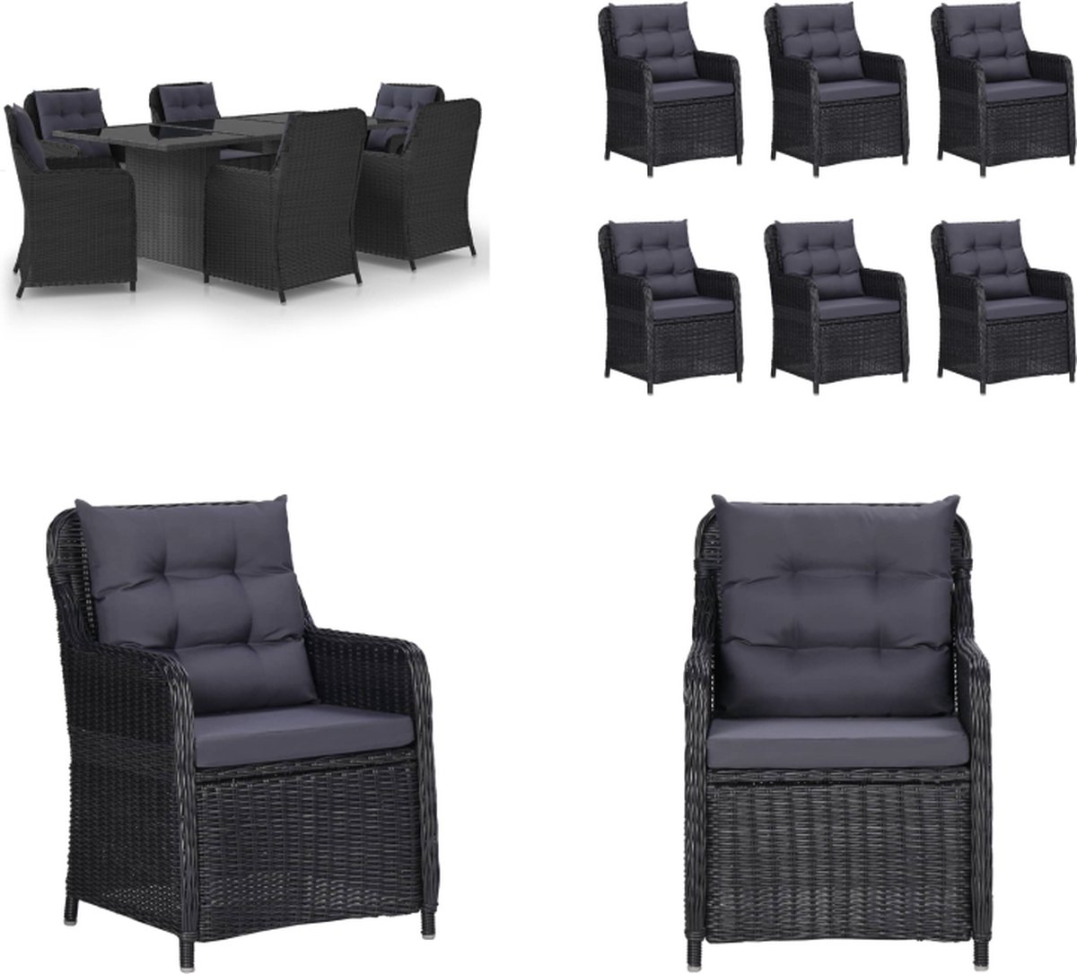 VidaXL 7-delige Tuinset poly rattan zwart Eetset Eetsets Tuinset Tuinsets