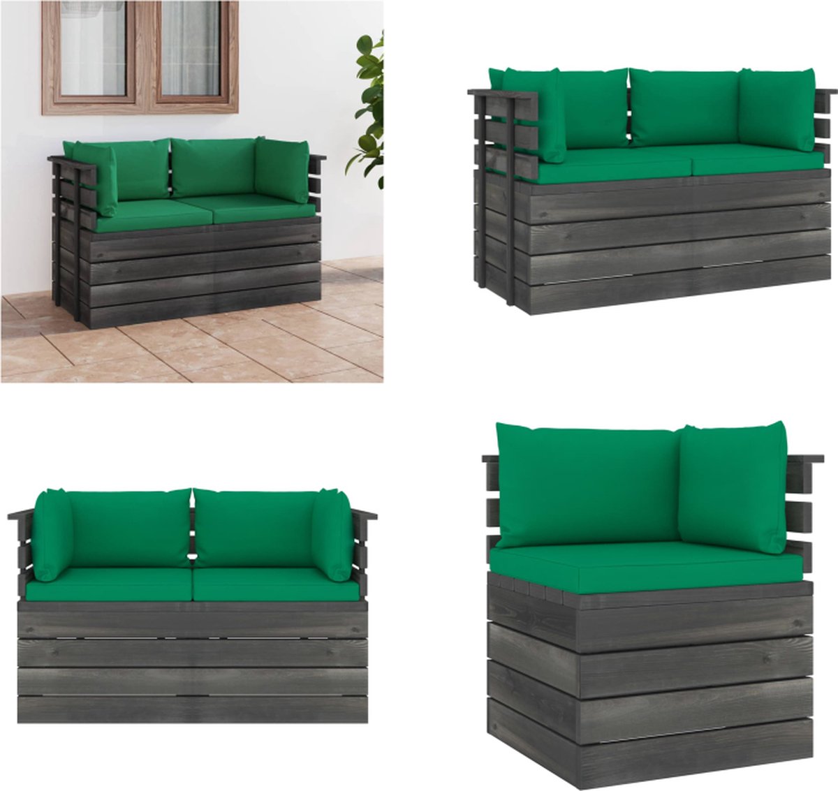 VidaXL Tuinbank 2-zits met kussens pallet massief grenenhout Pallet Bank Pallet Banken Houten Palletbank Houten Palletbanken