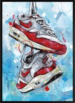 Sneaker print OG red 51x71 cm *ingelijst & gesigneerd
