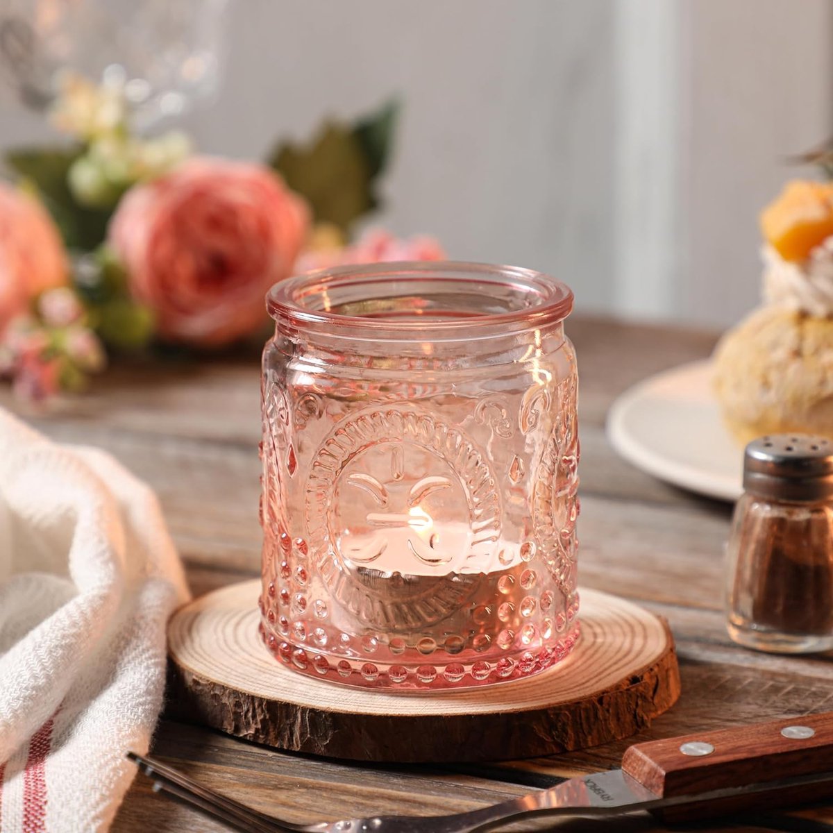 Vohocandle Groene theelichtglazen voor Kerstmis, bubbels, glazen theelichthouders met groene vintage theelichtjes voor kamer, tuin, bruiloft of andere feesten, 5,5 b x 6,5 cm (b x h